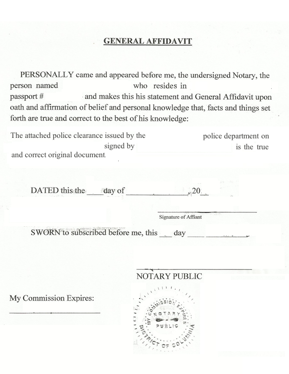 sample general affidavit for police clearance notarization